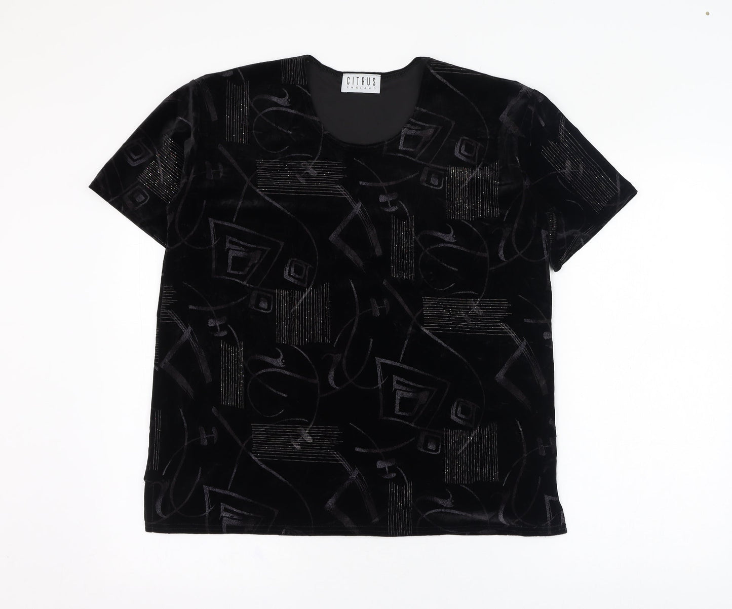 Womens UK Size 16 Citrus Black Basic T-Shirt