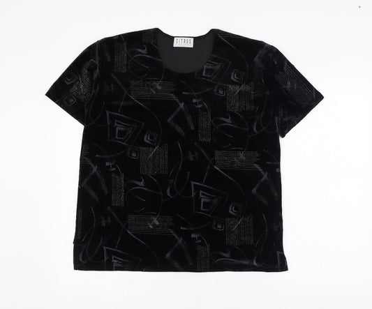 Womens UK Size 16 Citrus Black Basic T-Shirt