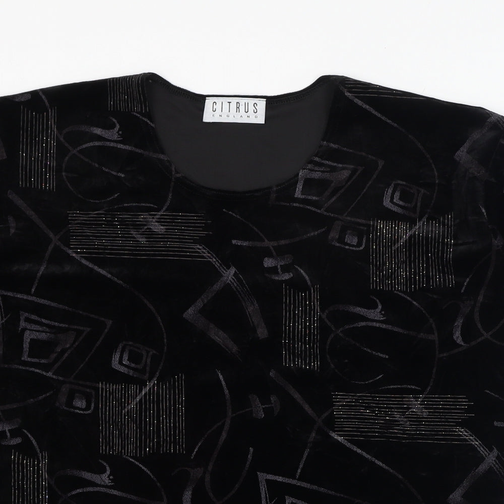 Womens UK Size 16 Citrus Black Basic T-Shirt