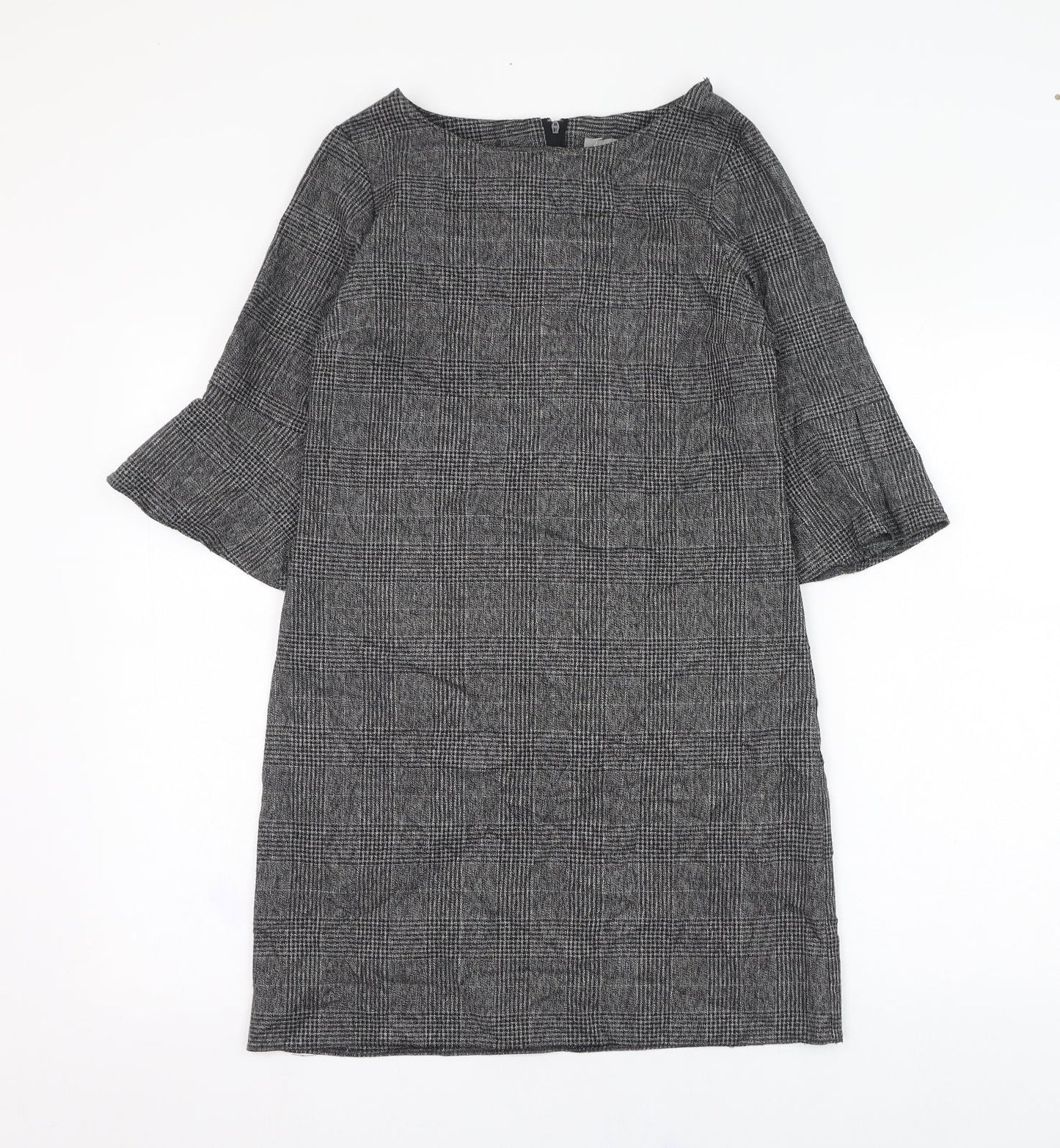 Dorothy Perkins Womens Grey Check Polyester A-Line  Size 8  Round Neck Zip