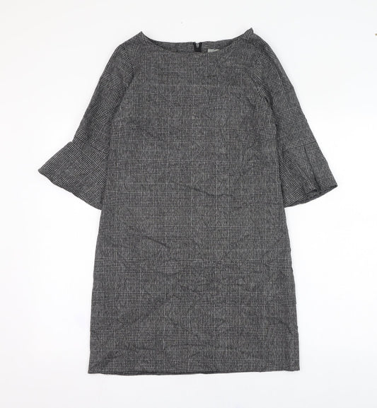 Dorothy Perkins Womens Grey Check Polyester A-Line  Size 8  Round Neck Zip