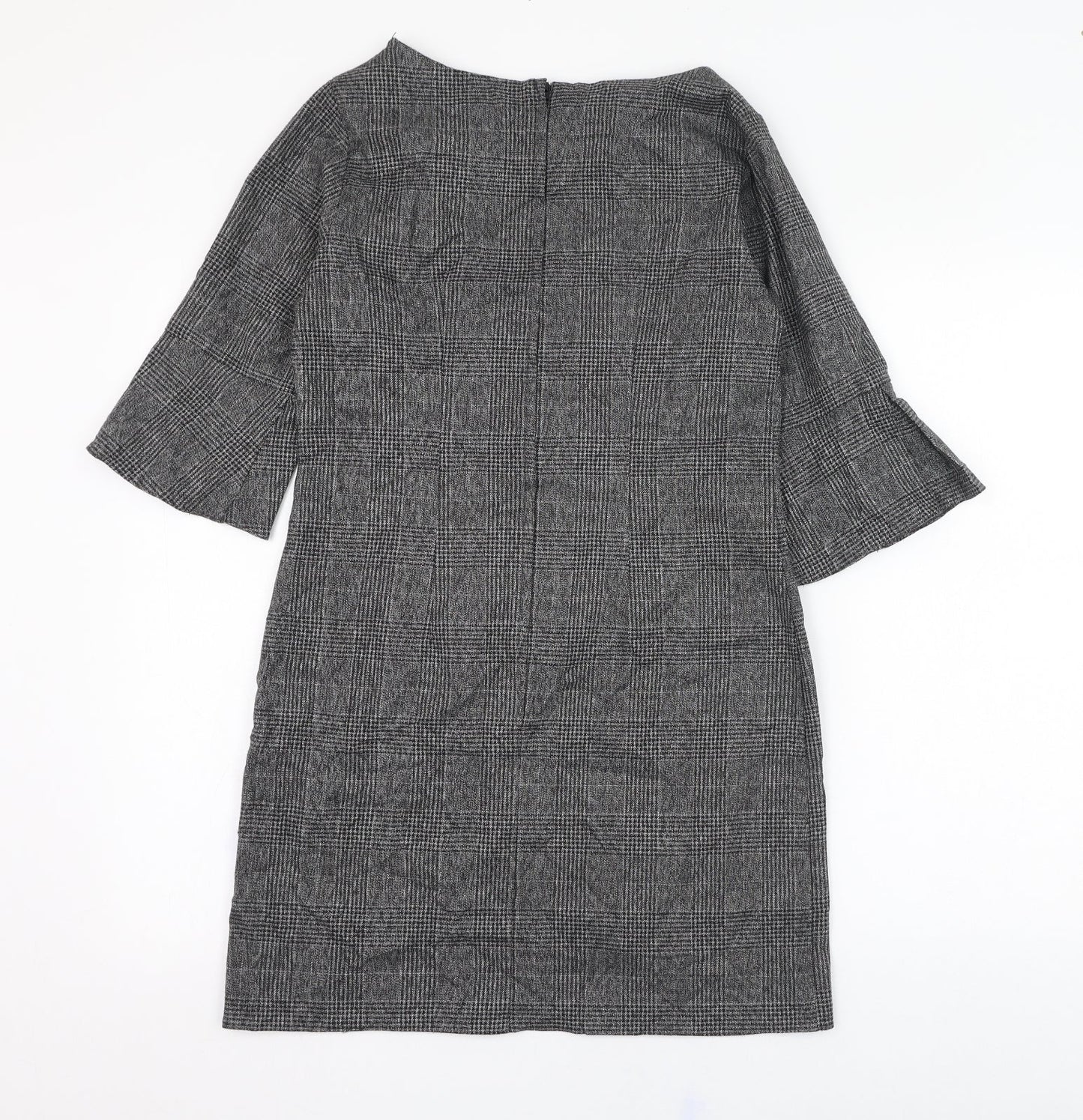 Dorothy Perkins Womens Grey Check Polyester A-Line  Size 8  Round Neck Zip