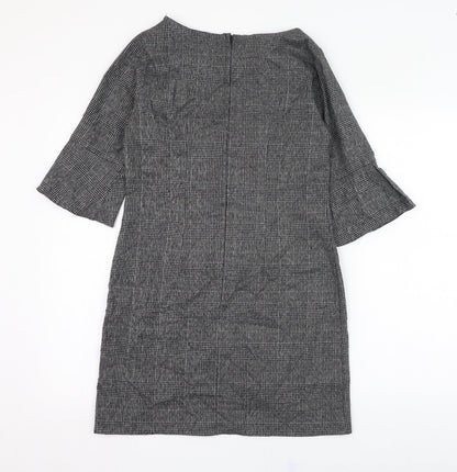 Dorothy Perkins Womens Grey Check Polyester A-Line  Size 8  Round Neck Zip