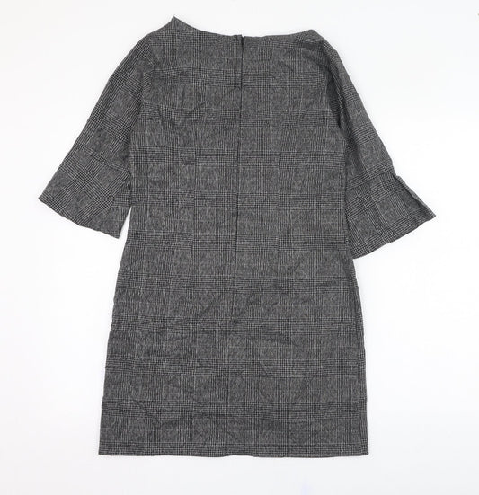 Dorothy Perkins Womens Grey Check Polyester A-Line  Size 8  Round Neck Zip