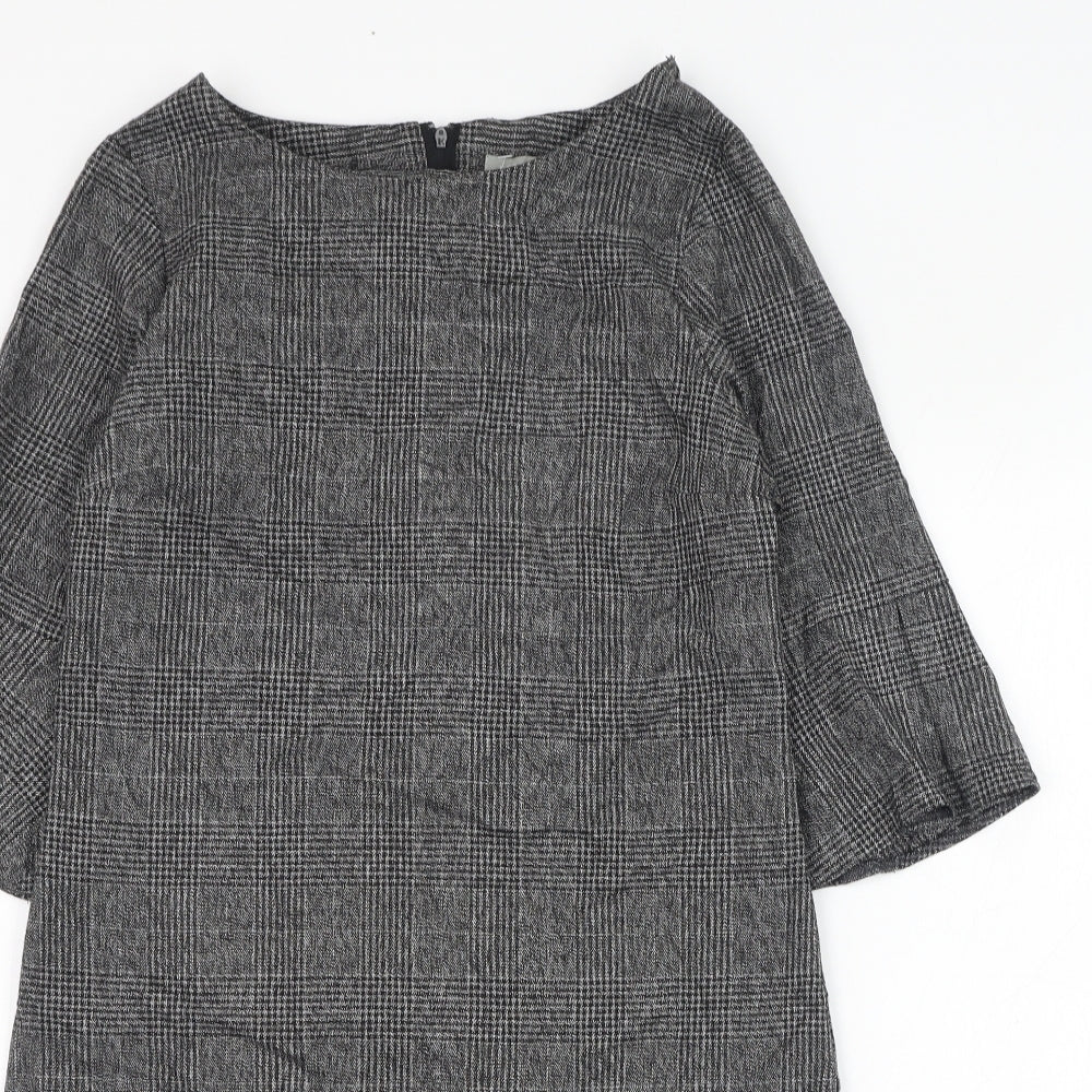 Dorothy Perkins Womens Grey Check Polyester A-Line  Size 8  Round Neck Zip