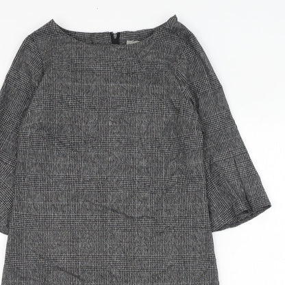 Dorothy Perkins Womens Grey Check Polyester A-Line  Size 8  Round Neck Zip