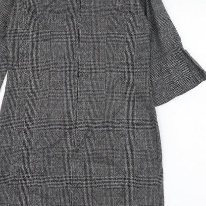 Dorothy Perkins Womens Grey Check Polyester A-Line  Size 8  Round Neck Zip