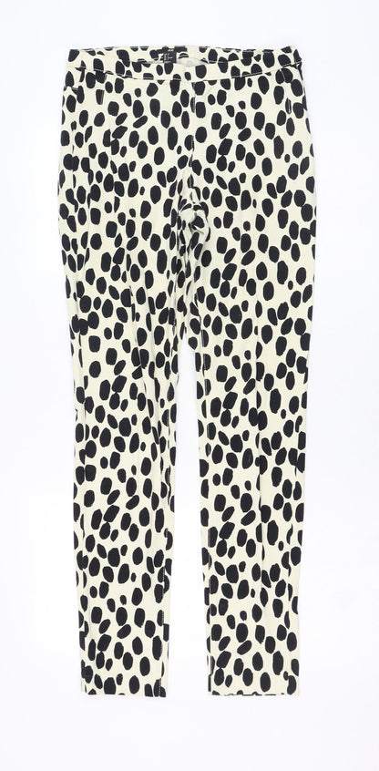 H&M Womens Ivory Polka Dot Cotton Skinny Jeans Size 8 L29 in Regular Zip