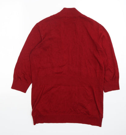89th & Madison Womens Red V-Neck  Cotton Cardigan Jumper Size L