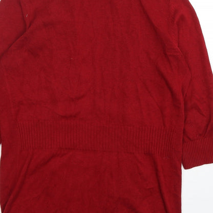 89th & Madison Womens Red V-Neck  Cotton Cardigan Jumper Size L