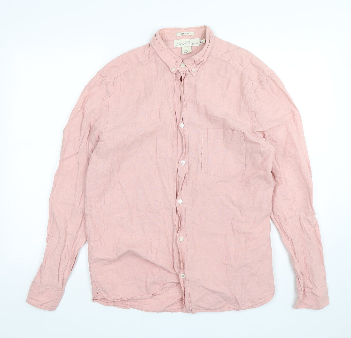 Mens UK Size L H&M Pink  Button-Up Long Sleeve Casual Shirt