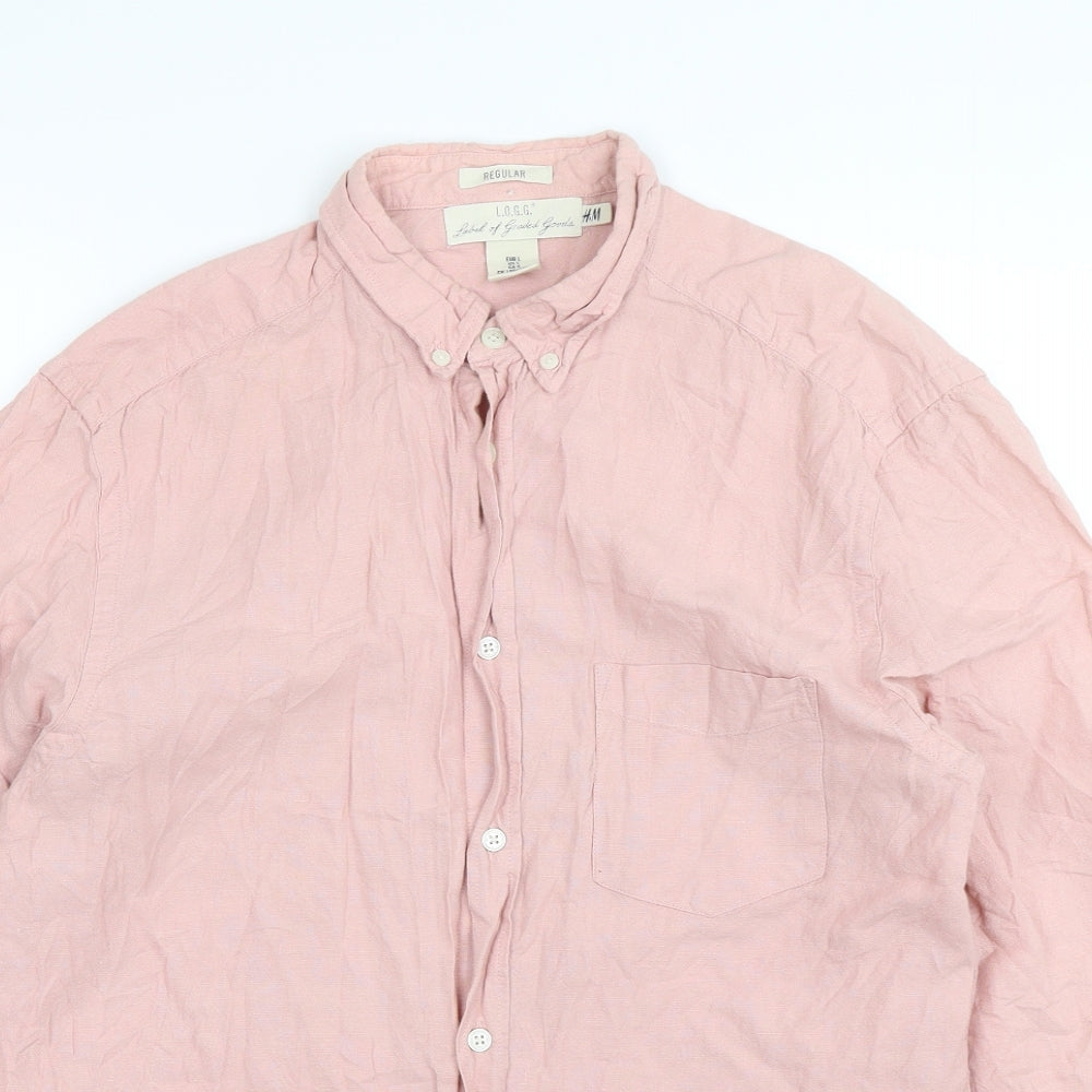 Mens UK Size L H&M Pink  Button-Up Long Sleeve Casual Shirt