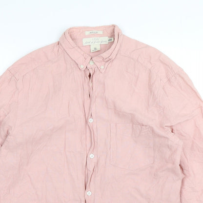 Mens UK Size L H&M Pink  Button-Up Long Sleeve Casual Shirt
