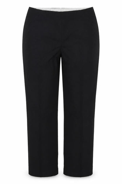 Front view of Marks & Spencer women’s black polyester trousers, size UK 36, in, 30-inch leg regular zip