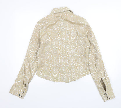 Full Circle Womens Gold Paisley Cotton Basic Button-Up Size M Collared