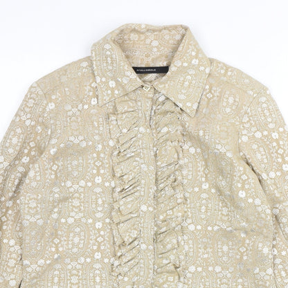 Full Circle Womens Gold Paisley Cotton Basic Button-Up Size M Collared
