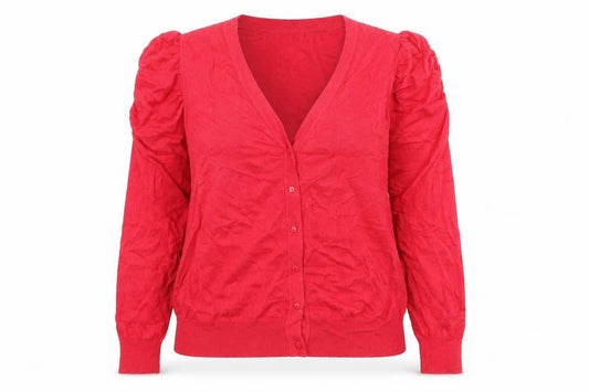 Front view of Klass women’s pink v-neck viscose cardigan jumper, size L