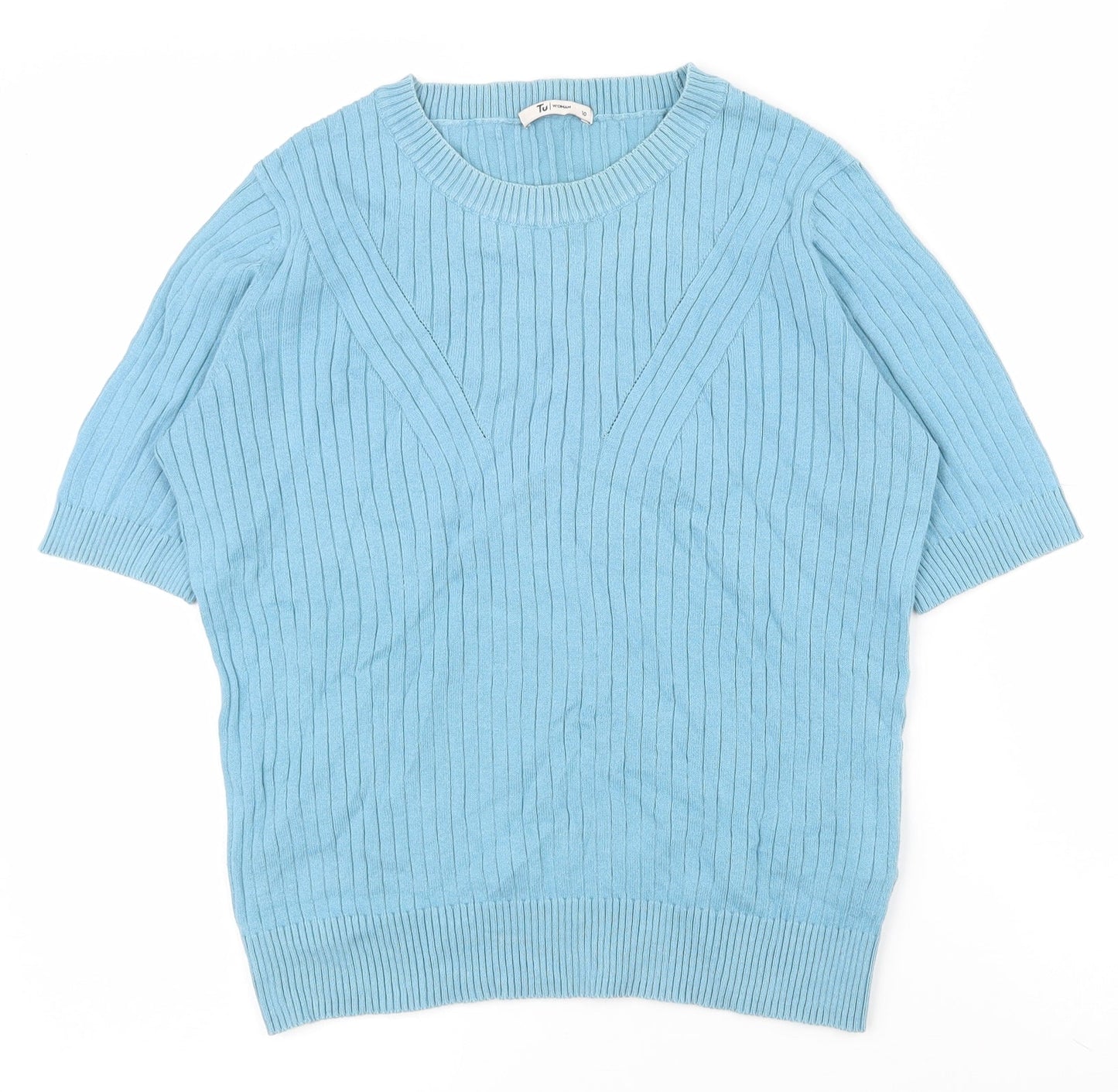 TU Womens Blue  Cotton Basic T-Shirt Size 10 Crew Neck