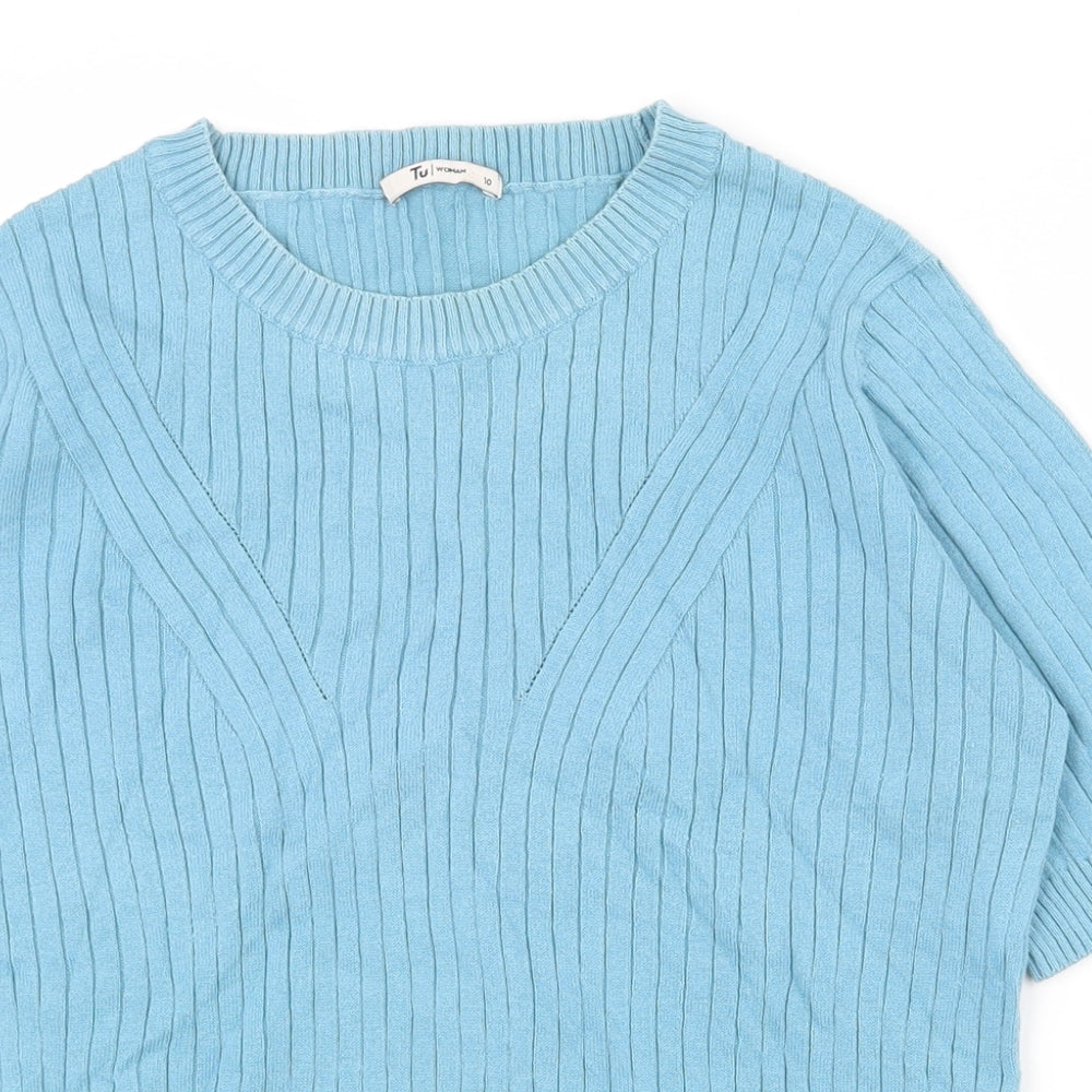 TU Womens Blue  Cotton Basic T-Shirt Size 10 Crew Neck