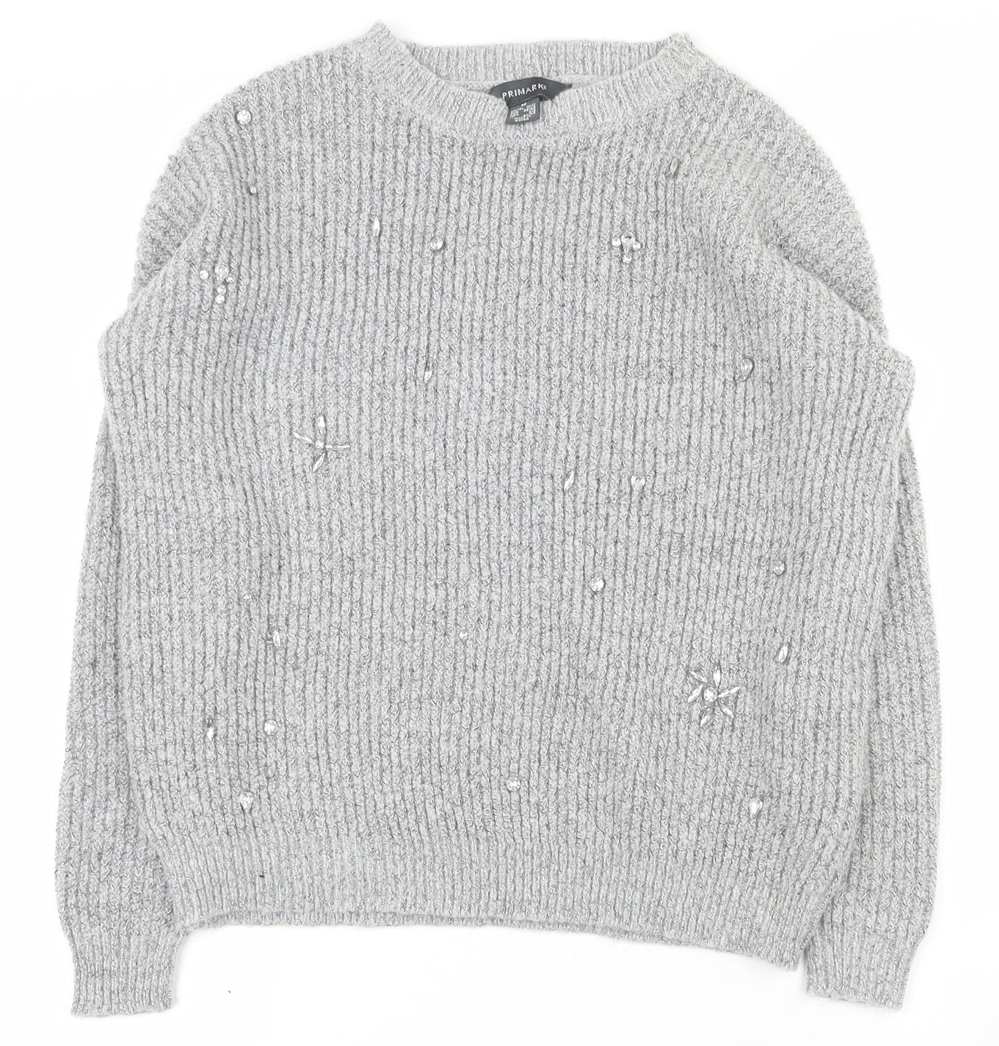 Primark Womens Grey Round Neck  Acrylic Pullover Jumper Size 10