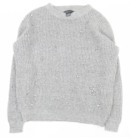 Primark Womens Grey Round Neck  Acrylic Pullover Jumper Size 10