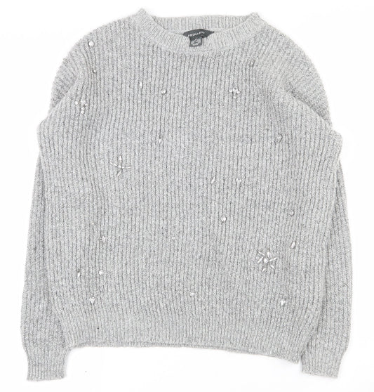 Primark Womens Grey Round Neck  Acrylic Pullover Jumper Size 10