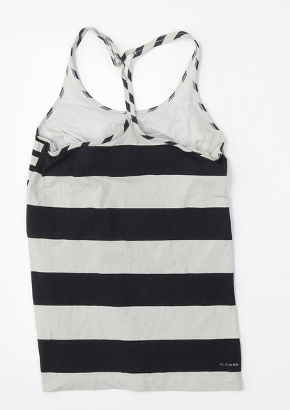 Reebok Womens Multicoloured Striped Nylon Basic Tank Size S Round Neck