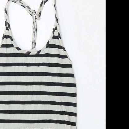 Reebok Womens Multicoloured Striped Nylon Basic Tank Size S Round Neck