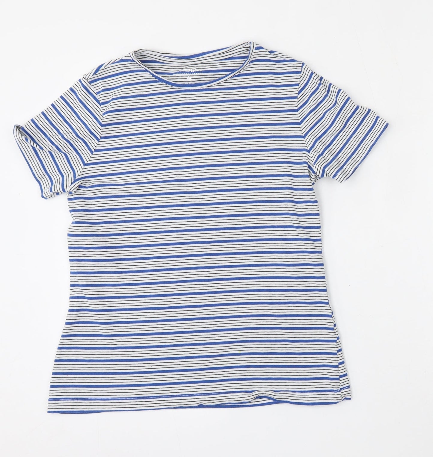 Dunnes Stores Womens Multicoloured Striped Cotton Basic T-Shirt Size M Round Neck