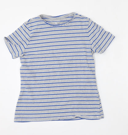 Dunnes Stores Womens Multicoloured Striped Cotton Basic T-Shirt Size M Round Neck