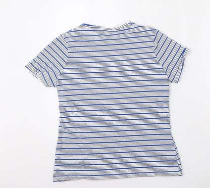 Dunnes Stores Womens Multicoloured Striped Cotton Basic T-Shirt Size M Round Neck