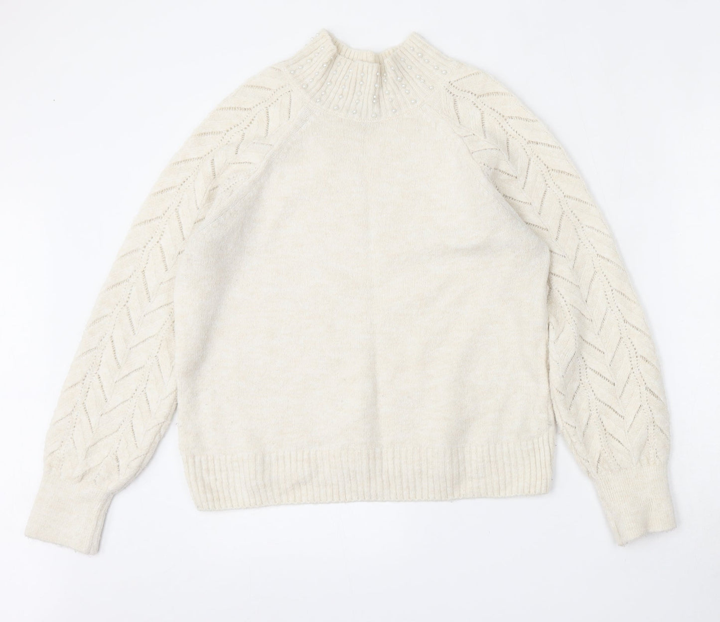 George Womens White Mock Neck  Acrylic Pullover Jumper Size M