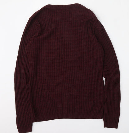 River Island Mens Red Round Neck  Acrylic Pullover Jumper Size S