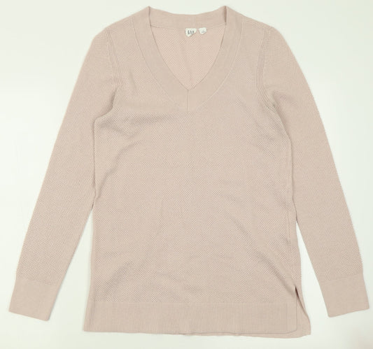 Gap Womens Pink V-Neck  Cotton Pullover Jumper Size M
