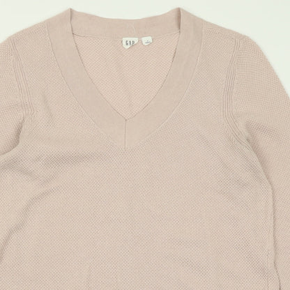 Gap Womens Pink V-Neck  Cotton Pullover Jumper Size M
