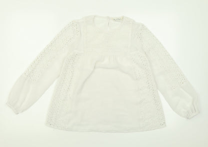 Miss Selfridge Womens White  Polyester Basic Blouse Size 8 Crew Neck