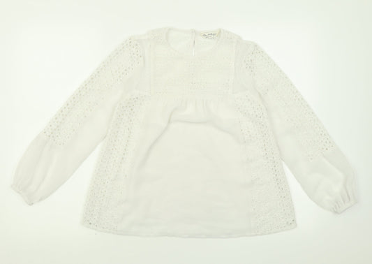 Miss Selfridge Womens White  Polyester Basic Blouse Size 8 Crew Neck