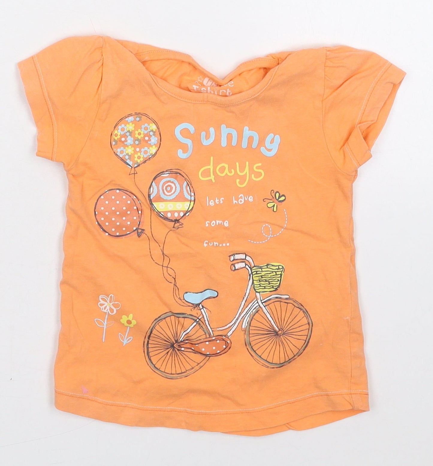 Dunnes Girls Orange  Cotton Basic T-Shirt Size 2-3 Years Crew Neck Pullover - Sunny Days Bicycle