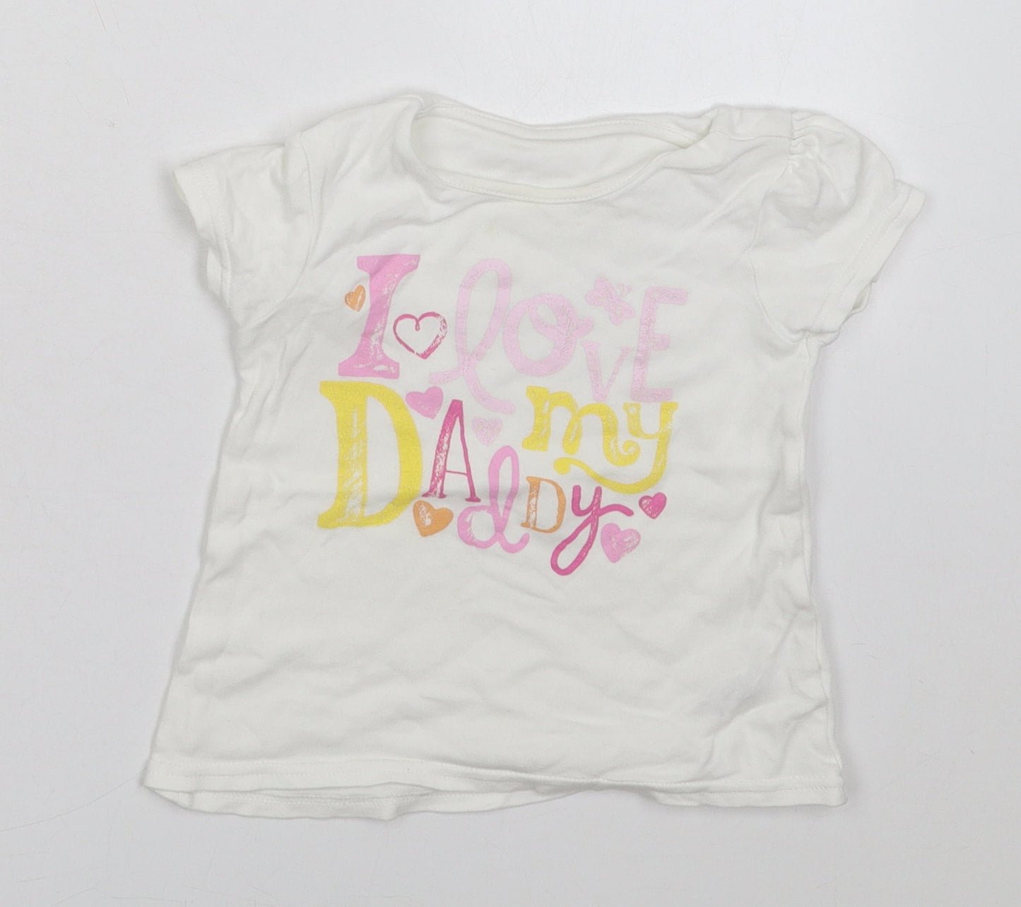 George Girls White  Cotton Basic T-Shirt Size 18-24 Months Crew Neck Pullover - I Love My Daddy
