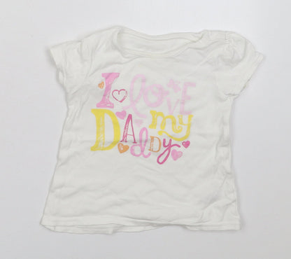 George Girls White  Cotton Basic T-Shirt Size 18-24 Months Crew Neck Pullover - I Love My Daddy