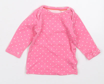 Marks and Spencer Girls Pink Polka Dot Cotton Basic T-Shirt Size 0-3 Months Crew Neck Pullover