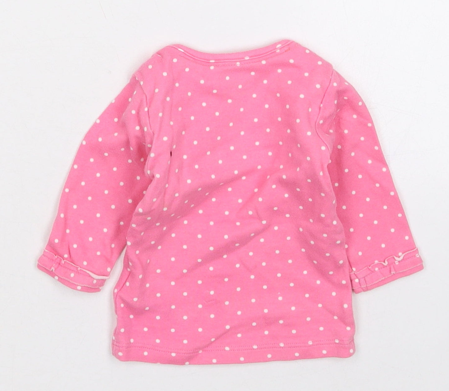 Marks and Spencer Girls Pink Polka Dot Cotton Basic T-Shirt Size 0-3 Months Crew Neck Pullover