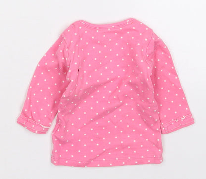 Marks and Spencer Girls Pink Polka Dot Cotton Basic T-Shirt Size 0-3 Months Crew Neck Pullover