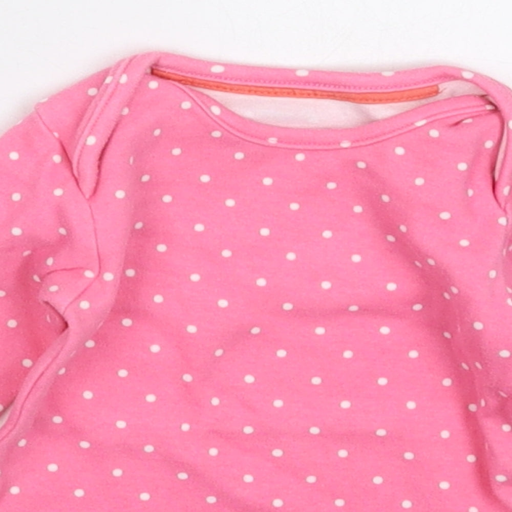 Marks and Spencer Girls Pink Polka Dot Cotton Basic T-Shirt Size 0-3 Months Crew Neck Pullover