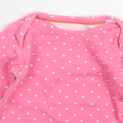 Marks and Spencer Girls Pink Polka Dot Cotton Basic T-Shirt Size 0-3 Months Crew Neck Pullover