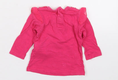 Benetton Girls Pink  Vinyl Basic T-Shirt Size 0-3 Months Crew Neck Pullover - Lovely Deer