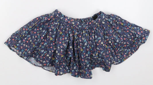 Front view of Marks and Spencer girls’ blue floral cotton skater skirt, size 2-3, years regular