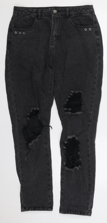 Noisy may Womens Grey  Cotton Mom Jeans Size 29 in L30 in Regular Button