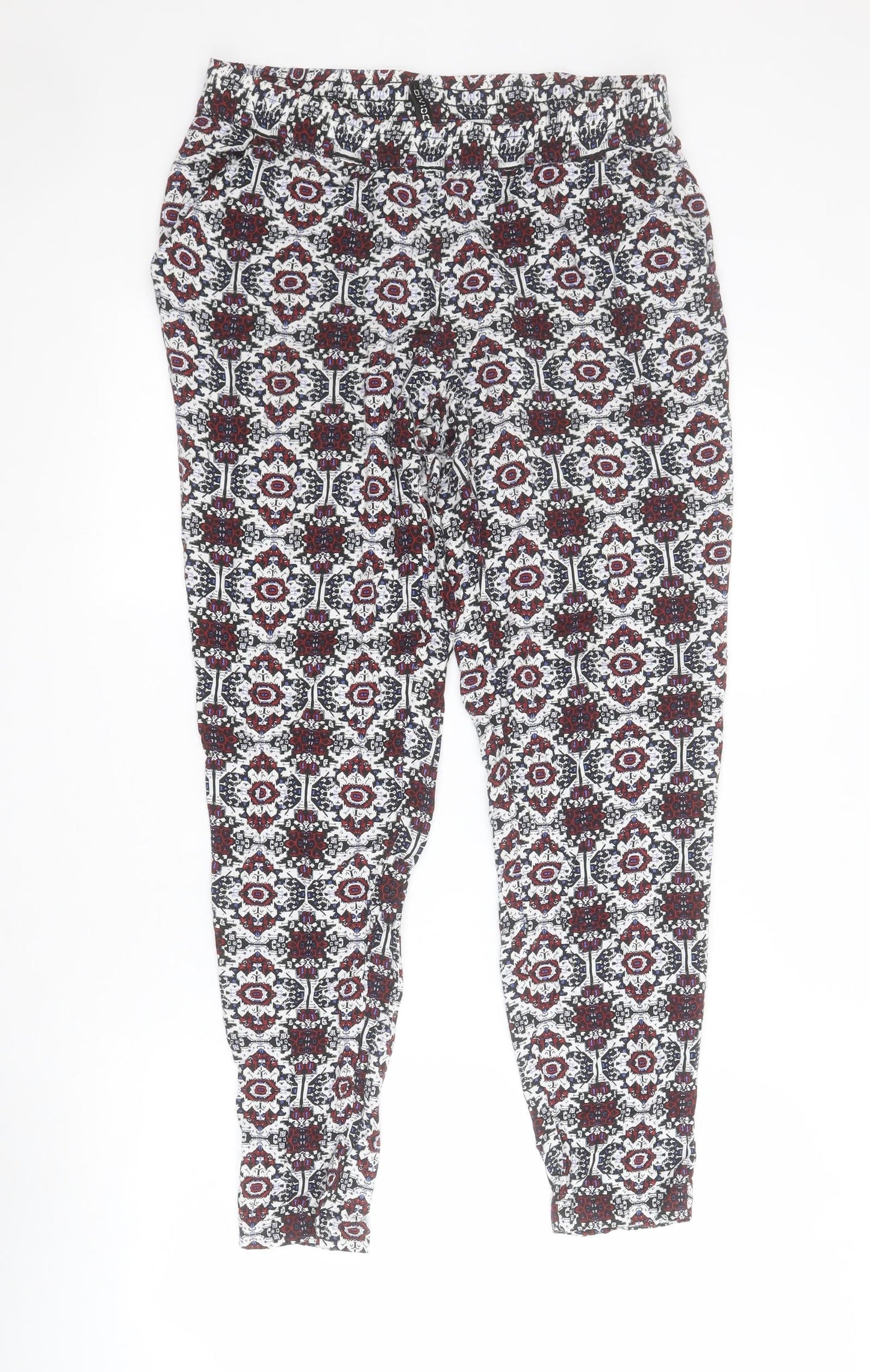 &M Womens Black Geometric Viscose Capri Trousers Size 12 L28 in Regular