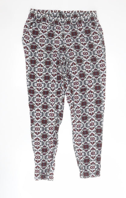 &M Womens Black Geometric Viscose Capri Trousers Size 12 L28 in Regular